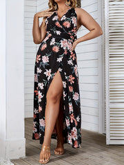  Floral Print Halter Neck Maxi Cami Dress