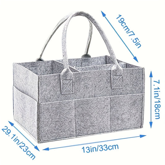 Portable Felt Diaper Caddy Organizer - Baby Storage Bag with Leather Handles