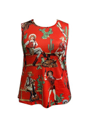  Cowboy Print Tank Top Round Neck Medium Stretch Western Style