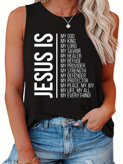  Women's Round Neck Letter Print Tank Top