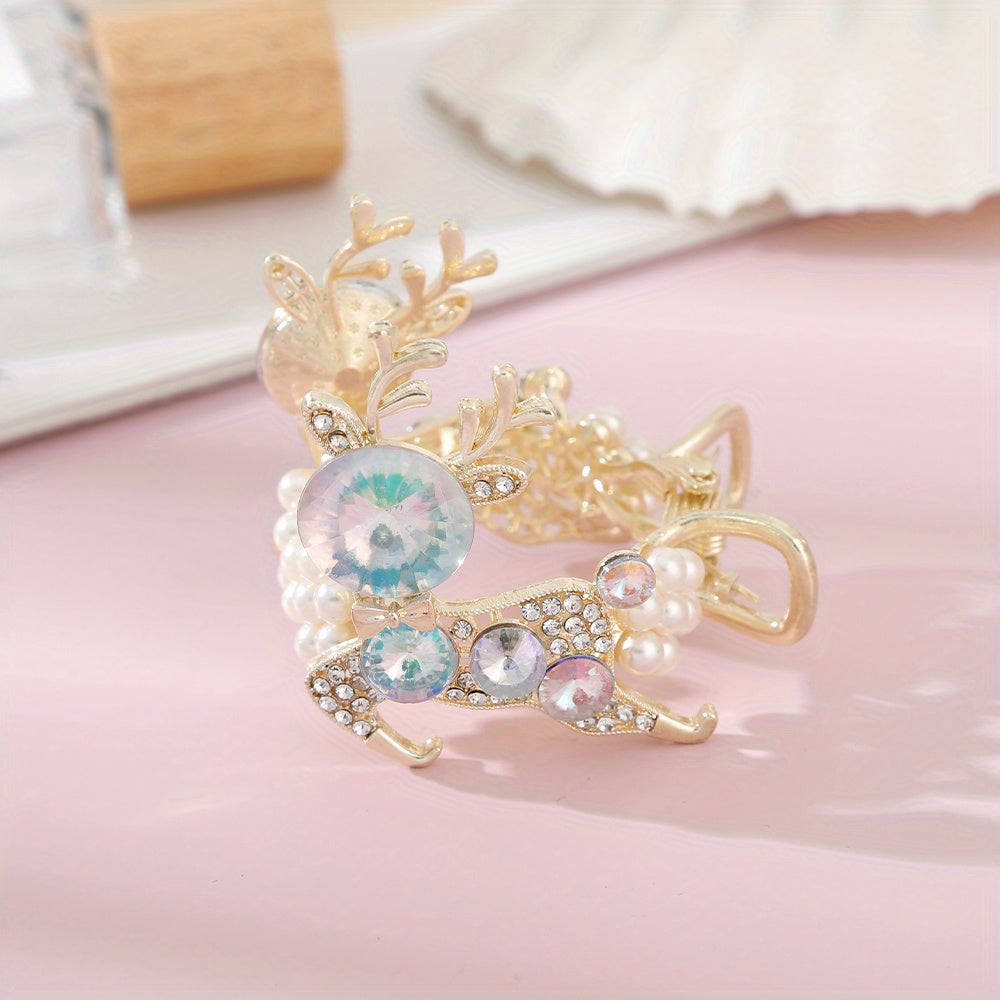 Peacock Pattern Hair Claw Rhinestone Ponytail Holder