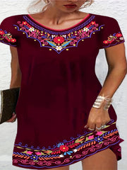  Boho Dress Women's Plus Floral Print Short Sleeve Dress