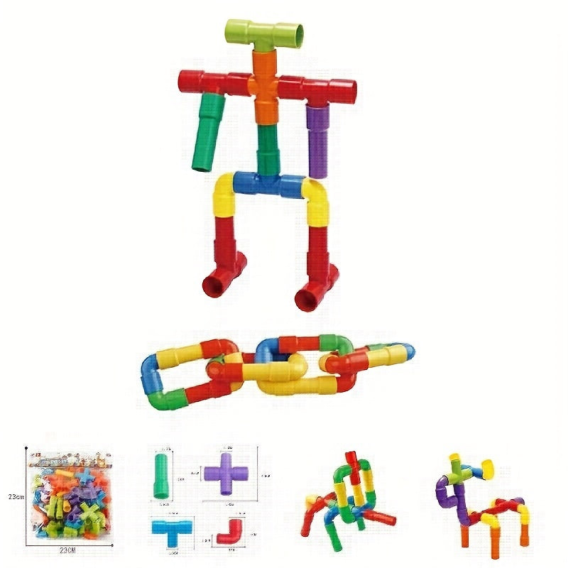 Colorful Water Pipe Building Blocks Kids DIY Tunnel Block Model Toy