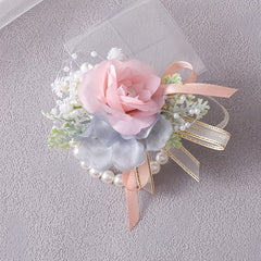 Faux Pearl Bracelet Wedding Corsage Fabric Hand Flowers