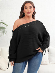  Sexy Sweater Women's Plus Faux Pearl Decor One Shoulder