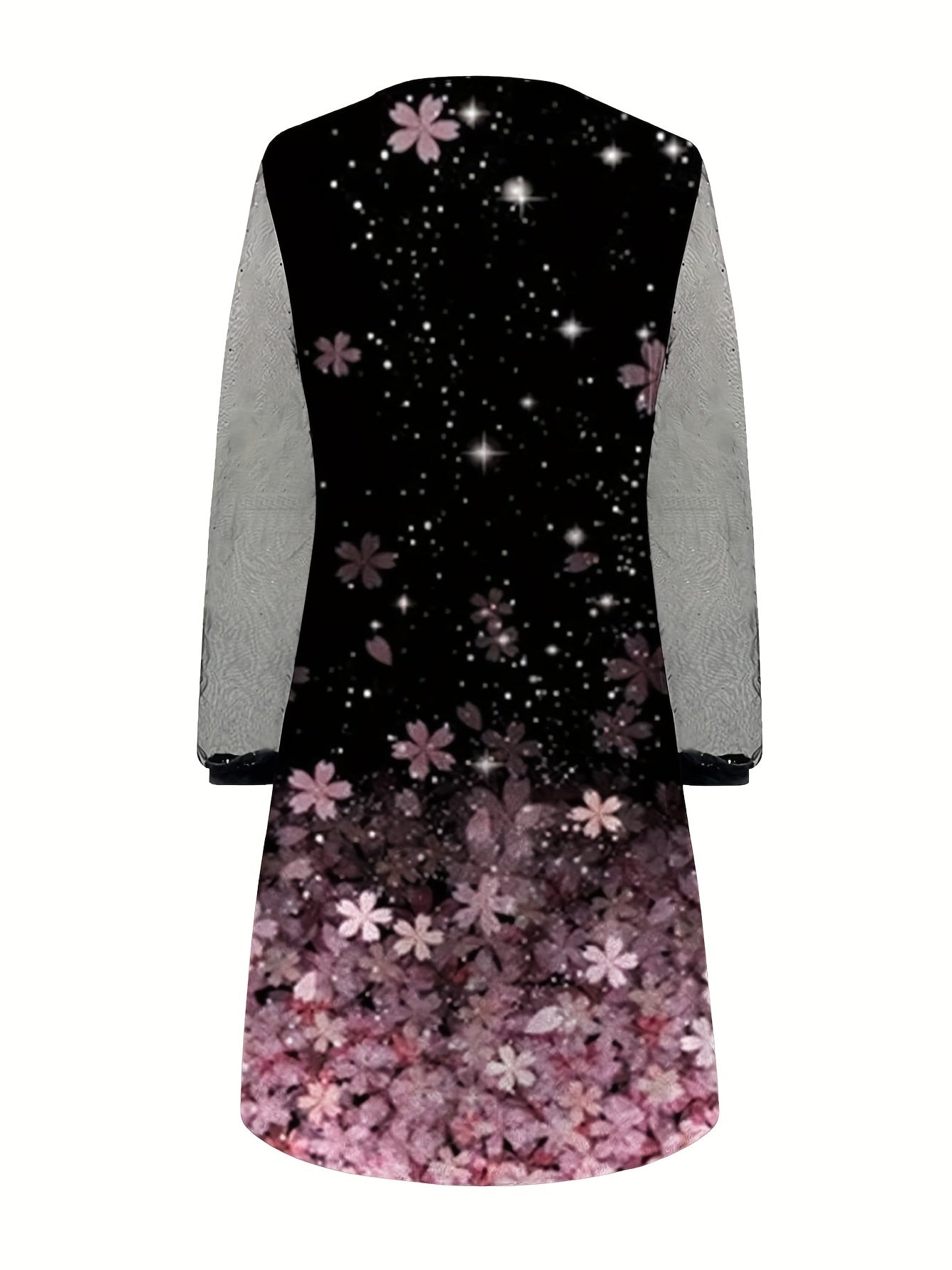  Women's Floral Print Long Sleeve V Neck Dress