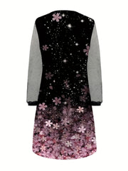  Women's Floral Print Long Sleeve V Neck Dress