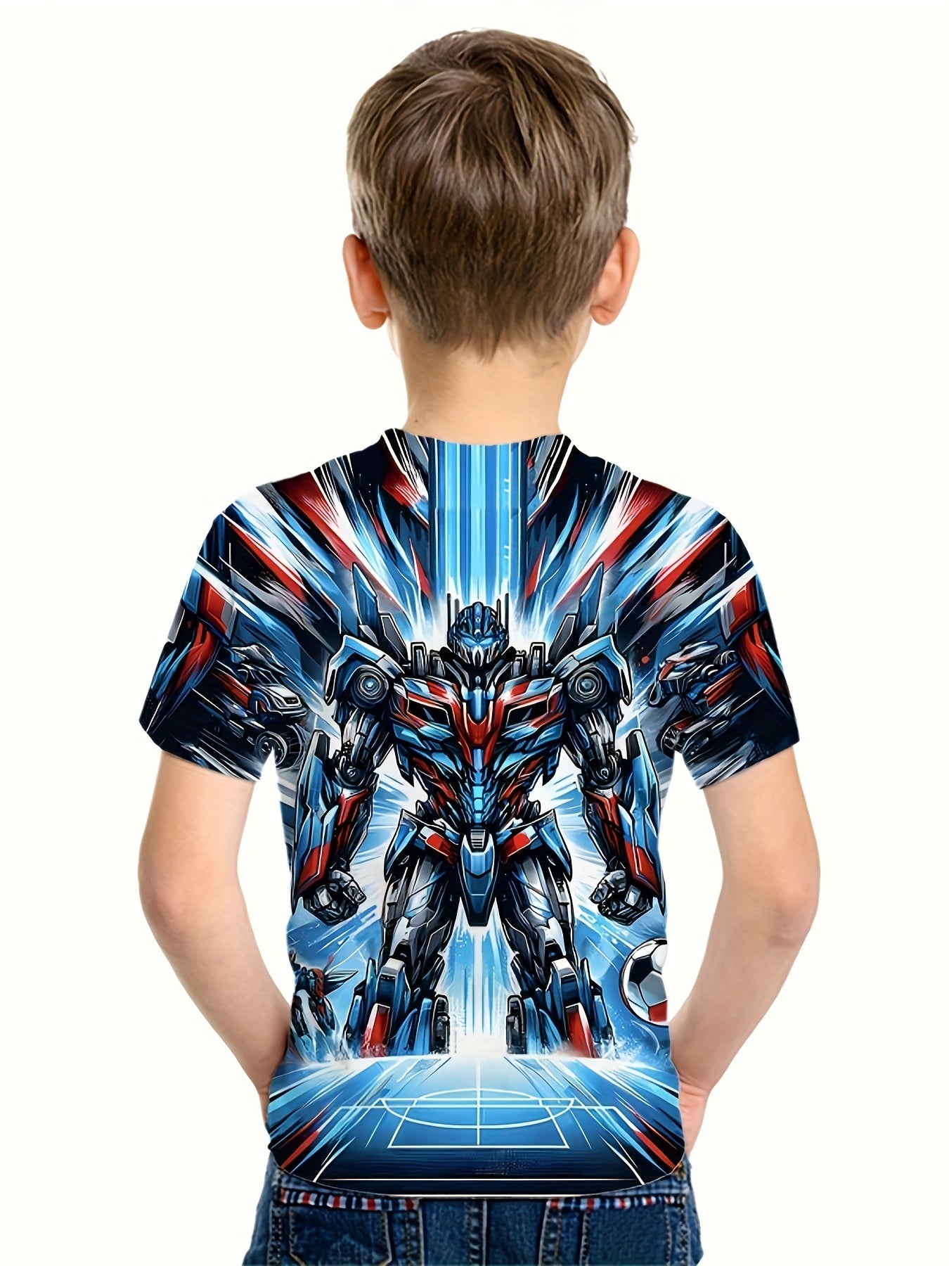Robot Warrior Print Boy's Tees Short Sleeve Crew Neck Comfy T shirt
