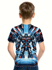 Robot Warrior Print Boy's Tees Short Sleeve Crew Neck Comfy T shirt