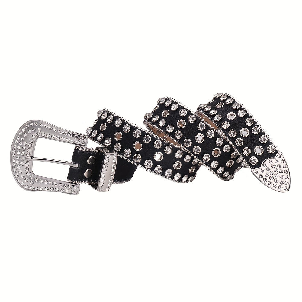 Sparkle Studded Rhinestone PU Leather Belt for Jeans Dress
