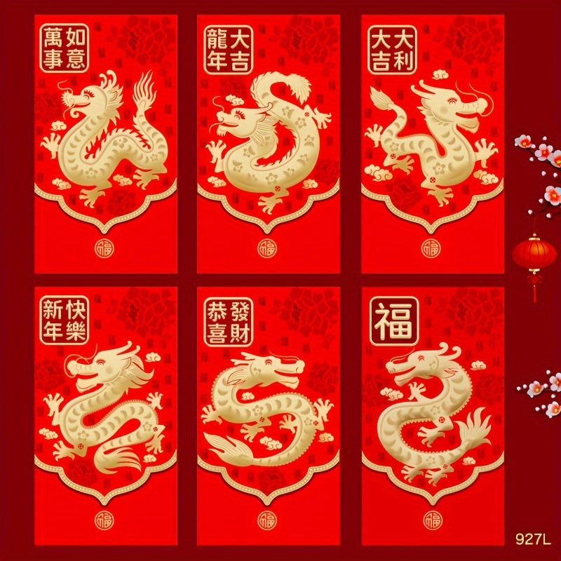 6pc Traditional Dragon Red Envelopes, Creative 3D Lucky Money Envelope