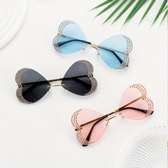 Y2K Rhinestone Heart Sunglasses Glitter Rimless UV400 Sun Shades