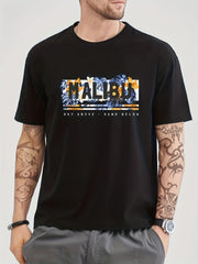 Solid Cotton Tropical Pattern Print Men's Graphic Crew Neck T shirt