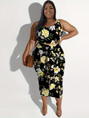  Leopard Print Crop Top & Bodycon Skirt Two Piece Set
