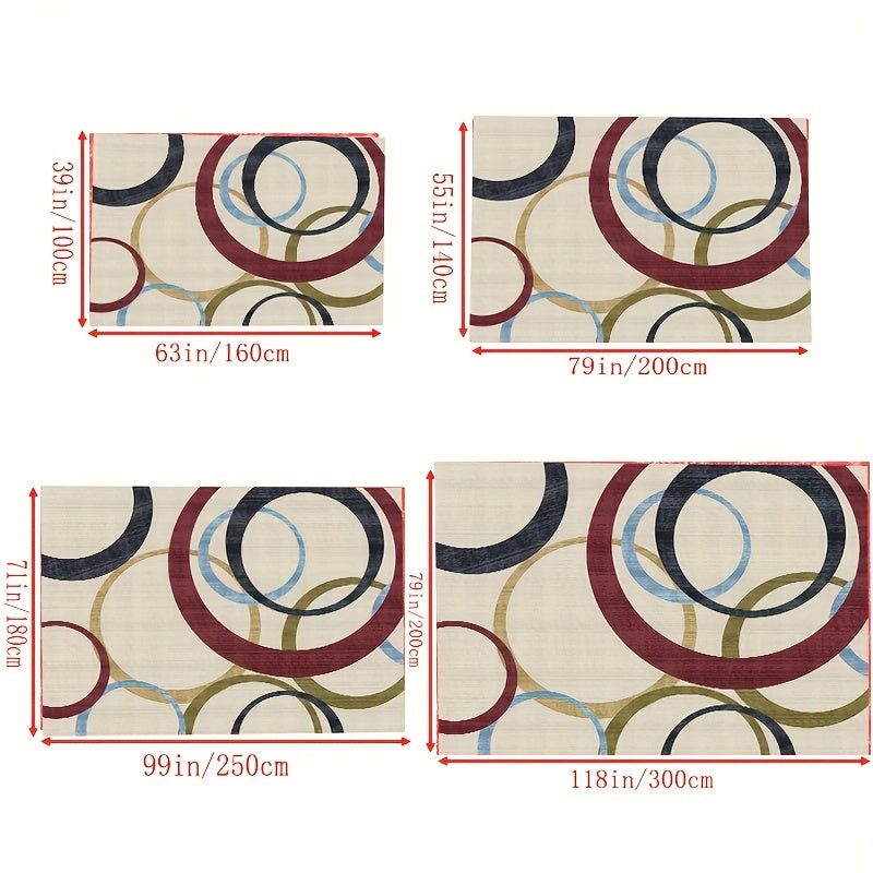 Modern Red Circle Pattern Area Rug Non Slip
