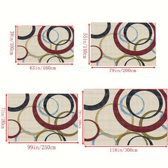 Modern Red Circle Pattern Area Rug Non Slip