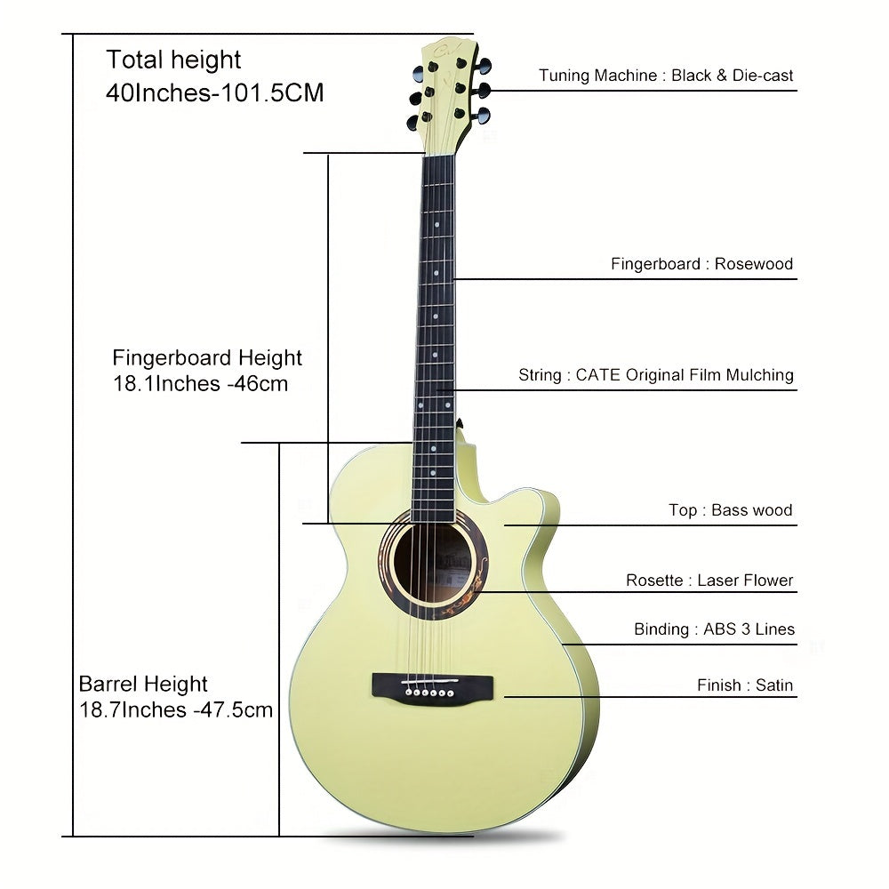 40 in Folk Guitar Matte Birch Wood Missing Corners