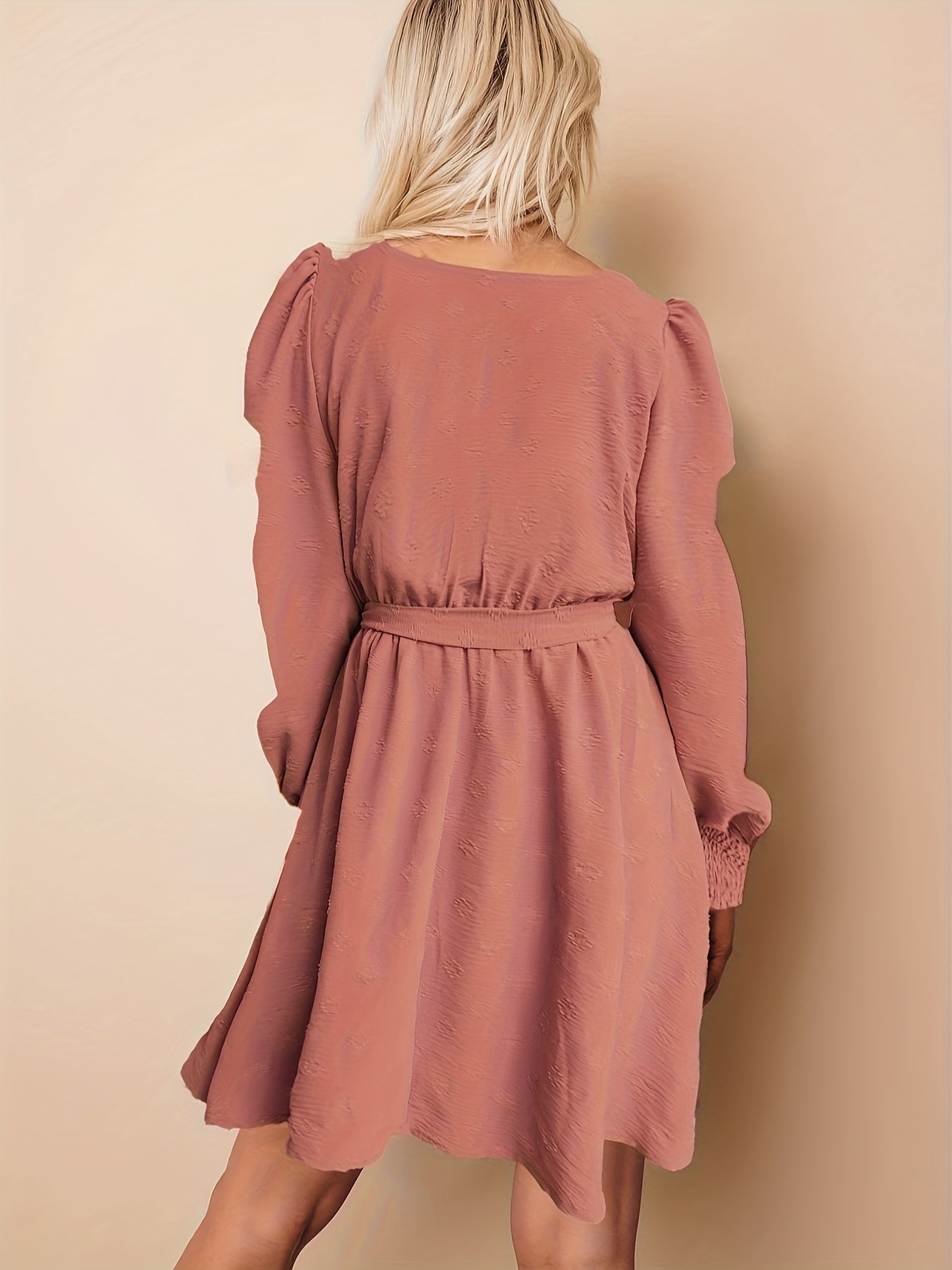 Women's Plus Solid Lantern Sleeve Mini Dress With Belt