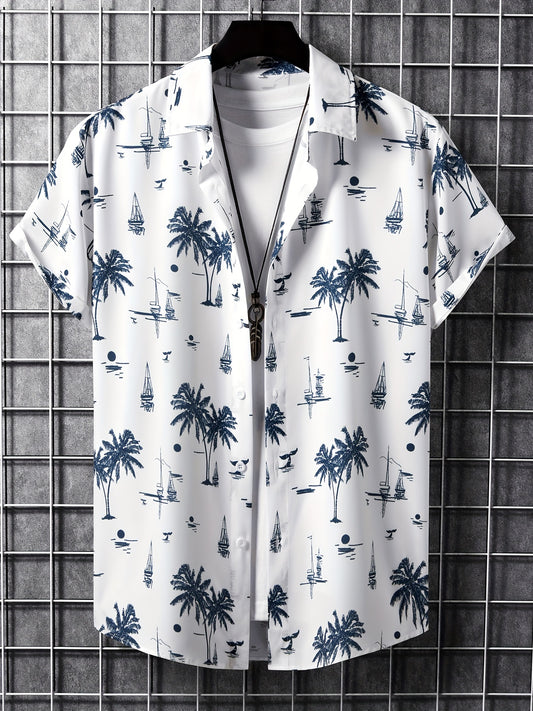 Men's Coconut Tree Hawaiian Shirt - Short Sleeve Button Up