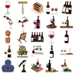 50pcs Red Wine Cartoon Stickers for DIY Journal, Luggage, Car Decor