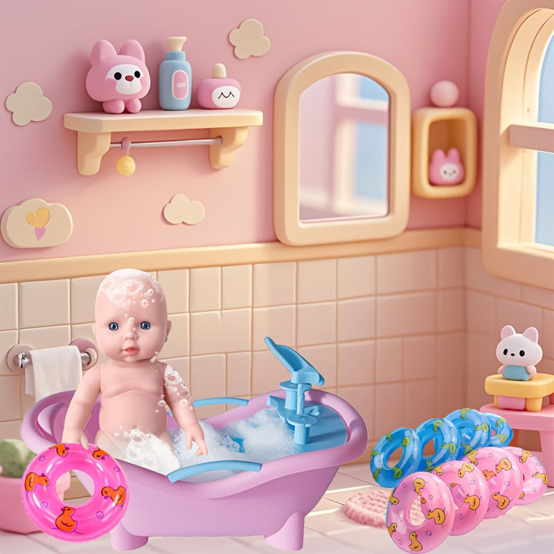 Bathroom Toy Set with Bathtub and Swimming Ring for Dolls