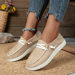 Women's Cow Printed Flat Loafers Lace Up Canvas Shoes