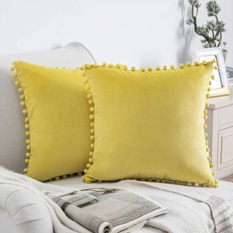 Soft Velvet Ball Tassel Shaggy Pillow Case for Home Decor