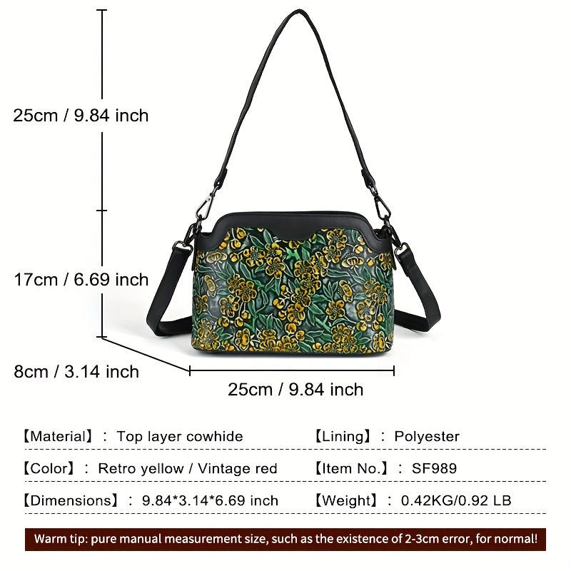 Floral Pattern Leather Crossbody Shoulder Bag Zipper Closure