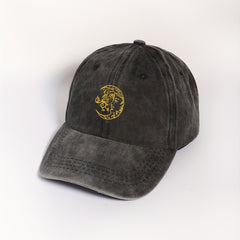 Vintage Moon Embroidery Baseball Cap Unisex Washed Gray Dad Hat
