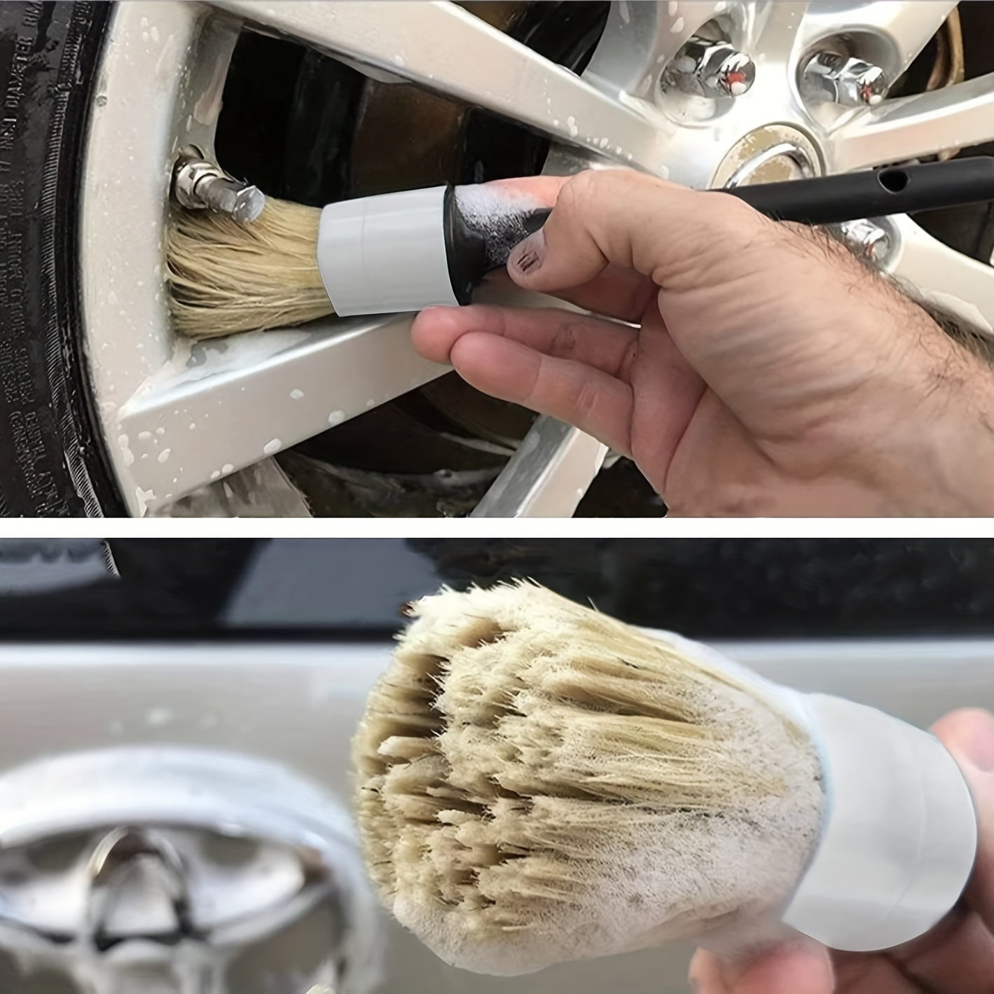 3pcs Soft Car Detail Brushes Pig Hair Perfect For Washing Emblems