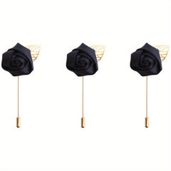 HAOSHICS 3Pcs Artificial Rose Flower Pins For Men Groom Suit Lapel