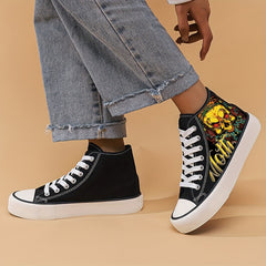 Skull Print Lightweight High Top Canvas Sneakers