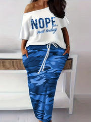  Camo Print One Shoulder Top & Skirt Outfit Set