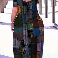  Colorblock Print Short Sleeve Dress