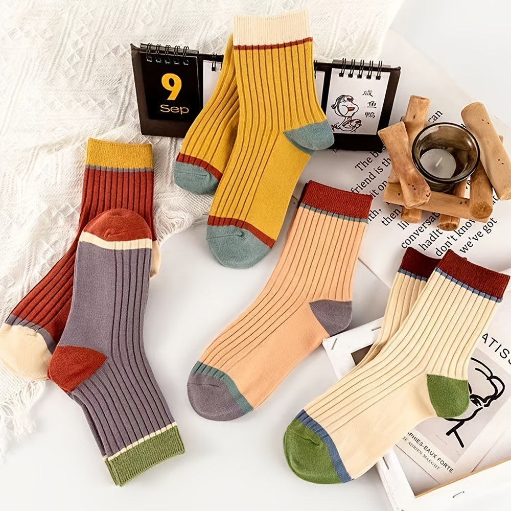 5 Pairs Colorblock Socks All match Women's Stockings