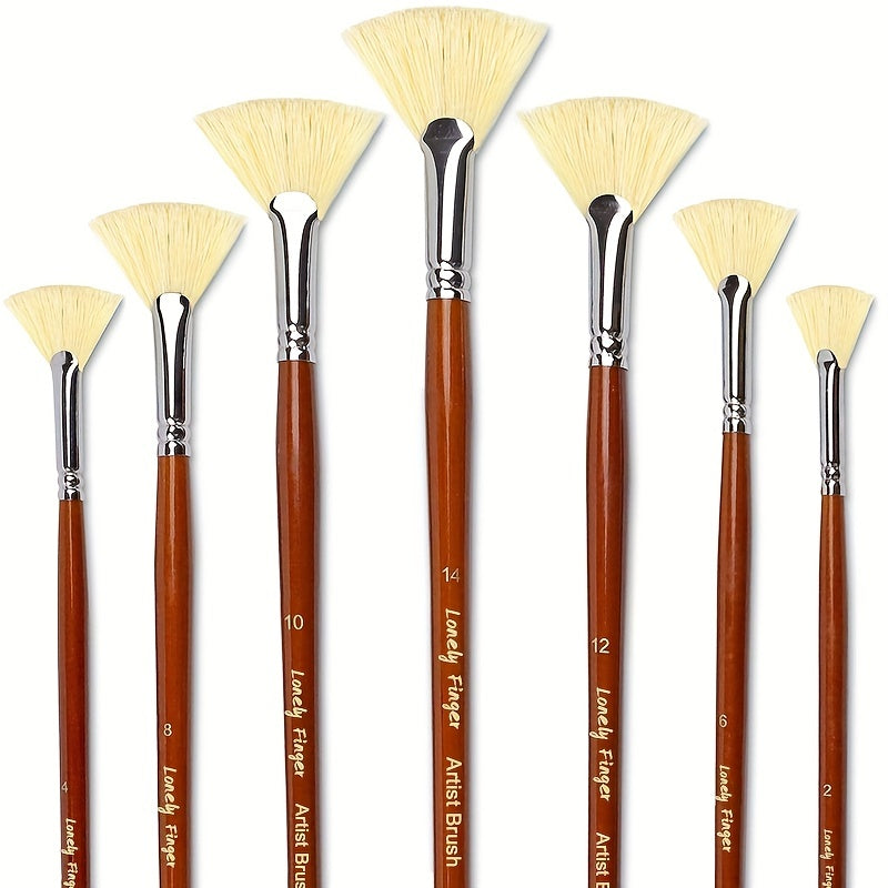 7pcs Artist Fan Brush Hog Bristle Long Handle Comfortable Acrylic Watercolor
