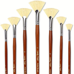 7pcs Artist Fan Brush Hog Bristle Long Handle Comfortable Acrylic Watercolor