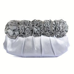 Pleated Flower Kiss Lock Metal Chain Clutch Elegant Textured Frame Purse