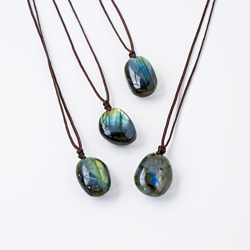 Natural Crystal Raw Stone Pendant Necklace Moonstone Sweater Chain