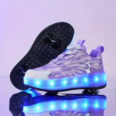 Girl's LED Light Up Roller Shoes With Rotating Buckle