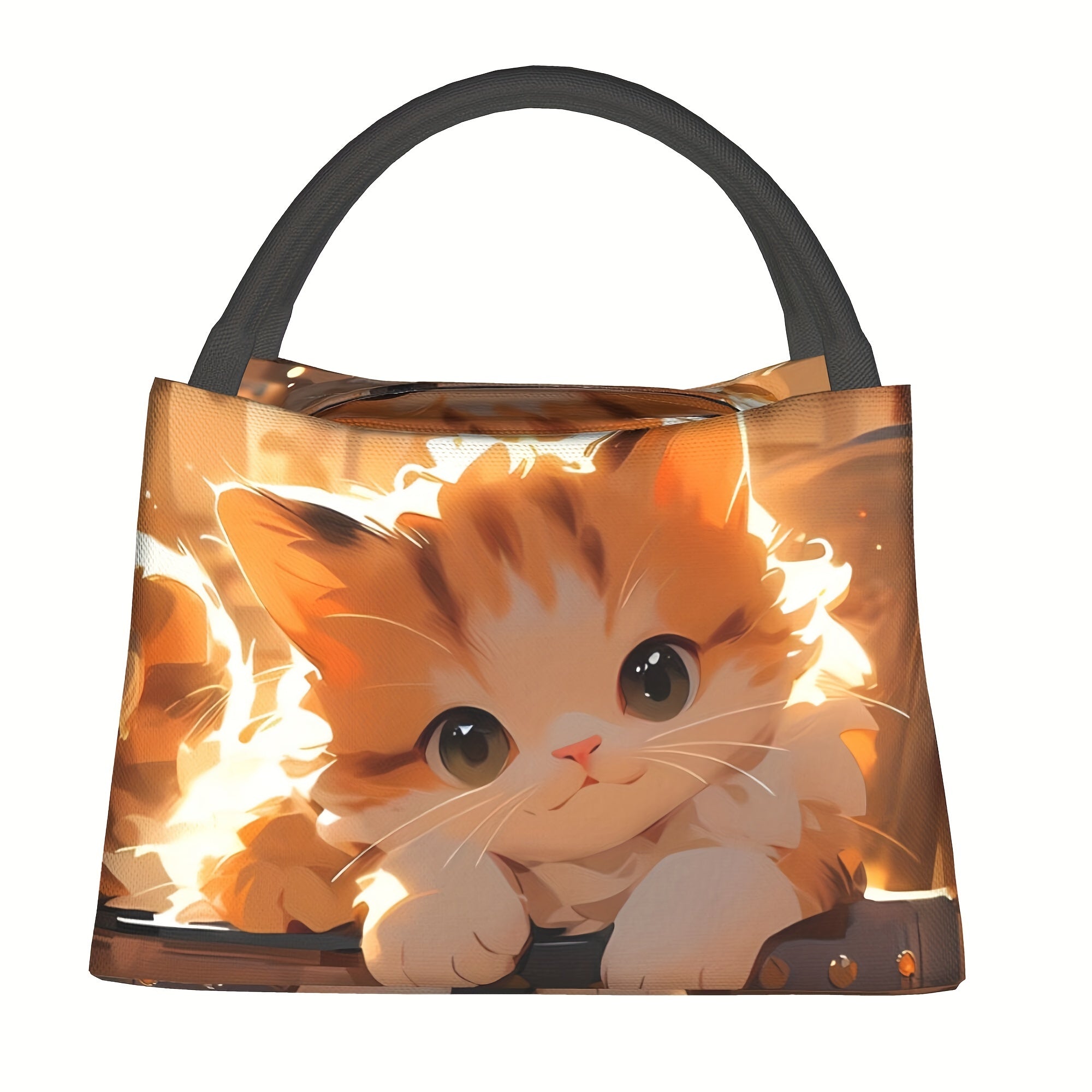 Cat Pattern Insulated Lunch Bag Portable for School Office Picnics