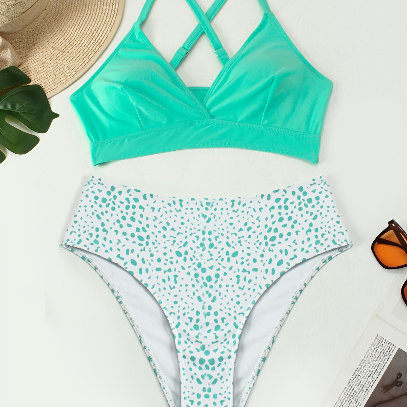  Bikini Set Criss Cross Back Bra & High Waisted Panty Swimsuit