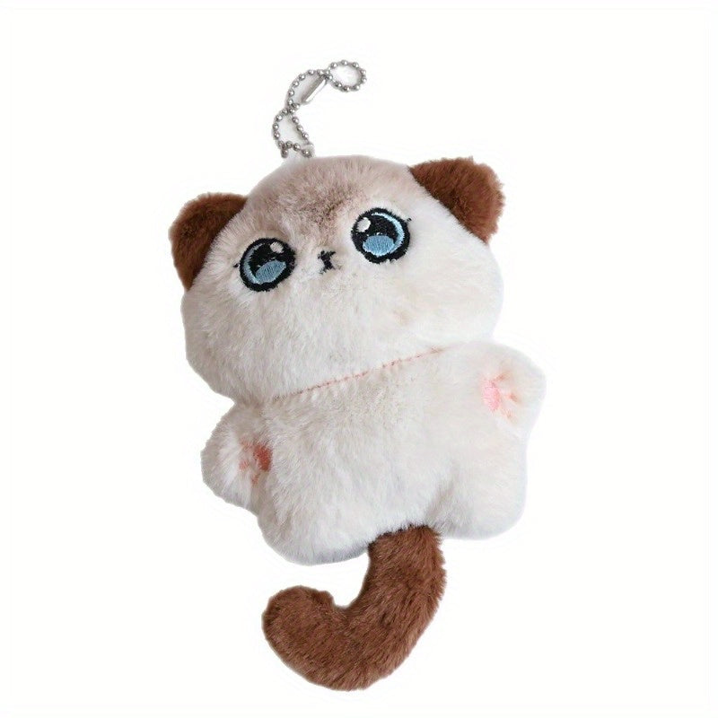 Plush Cat Tail Charms with Fluffy Ears & Expressive Face Backpack & Keychain