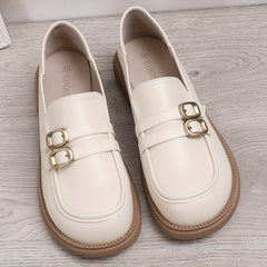 Women's Double Buckle Strap Loafers Slip On Shoes