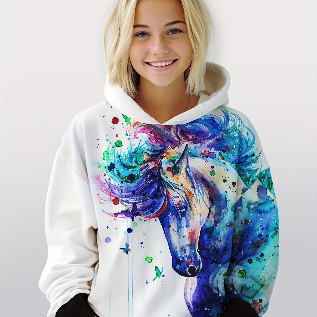 Tie Dye Horse Long Sleeve Hoodie