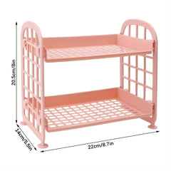 2 Tier Desktop Stationery Rack Storage Holder Plastic Shelf Makeup Organizer