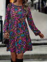  Floral Print Long Sleeve Mini Dress