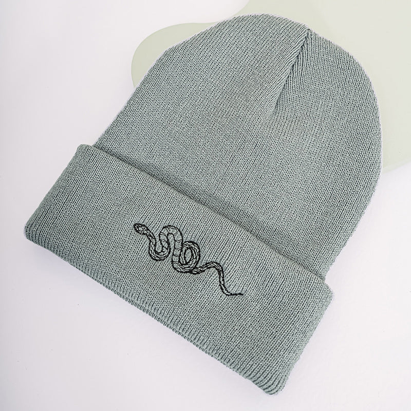 Snake Embroidered Beanie Hat for Women Christmas Gift