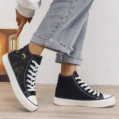 Mysterious Star Print Plush Lined Thermal Chunky Canvas Sneakers