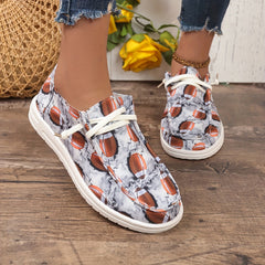 Women's Rugby Pattern Canvas Shoes Lightweight Casual Flats Low Outdoor Walking